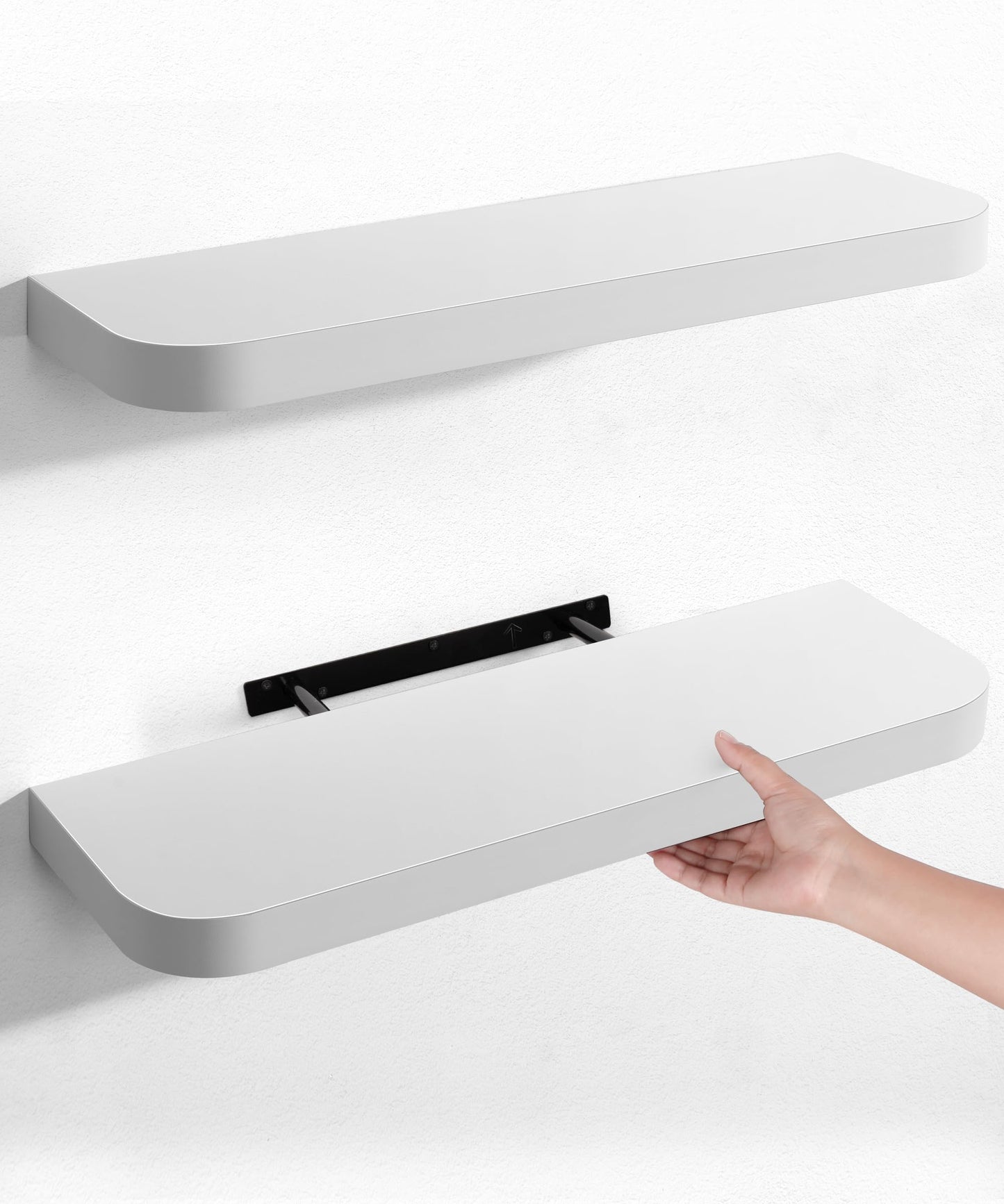 Gronda White Floating Shelves for Wall, Set of 2 Modern Midcentury Wall Mounted Shelf Curved Edge Design with Large Decor Storage Display Shelf for