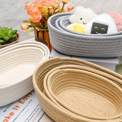 Cotton Rope Storage Baskets Set of 3 - Woven Storage Baskets for Organization, Available in White Grey Beige (Gray)