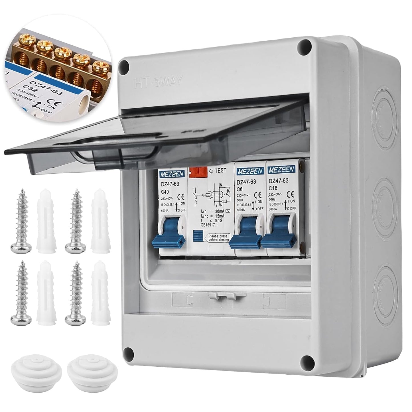 SPORWAY 2 Way Consumer Unit Circuit Breaker: Garage Consumer Unit Circuit Breaker Panel, IP65 Anti-Leakage Fuse Box for Garages Caravans Workshops 40A