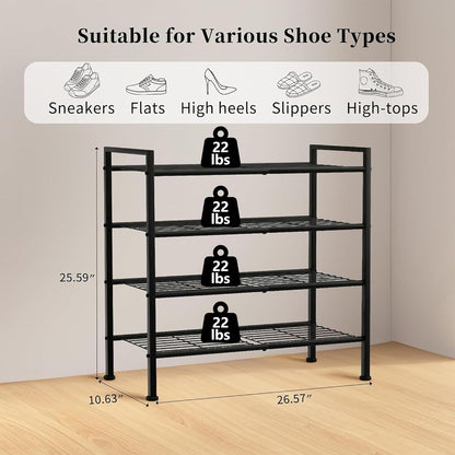 DongRong 4-Tier Shoe Rack, Metal Shoe Storage Organizer, Black