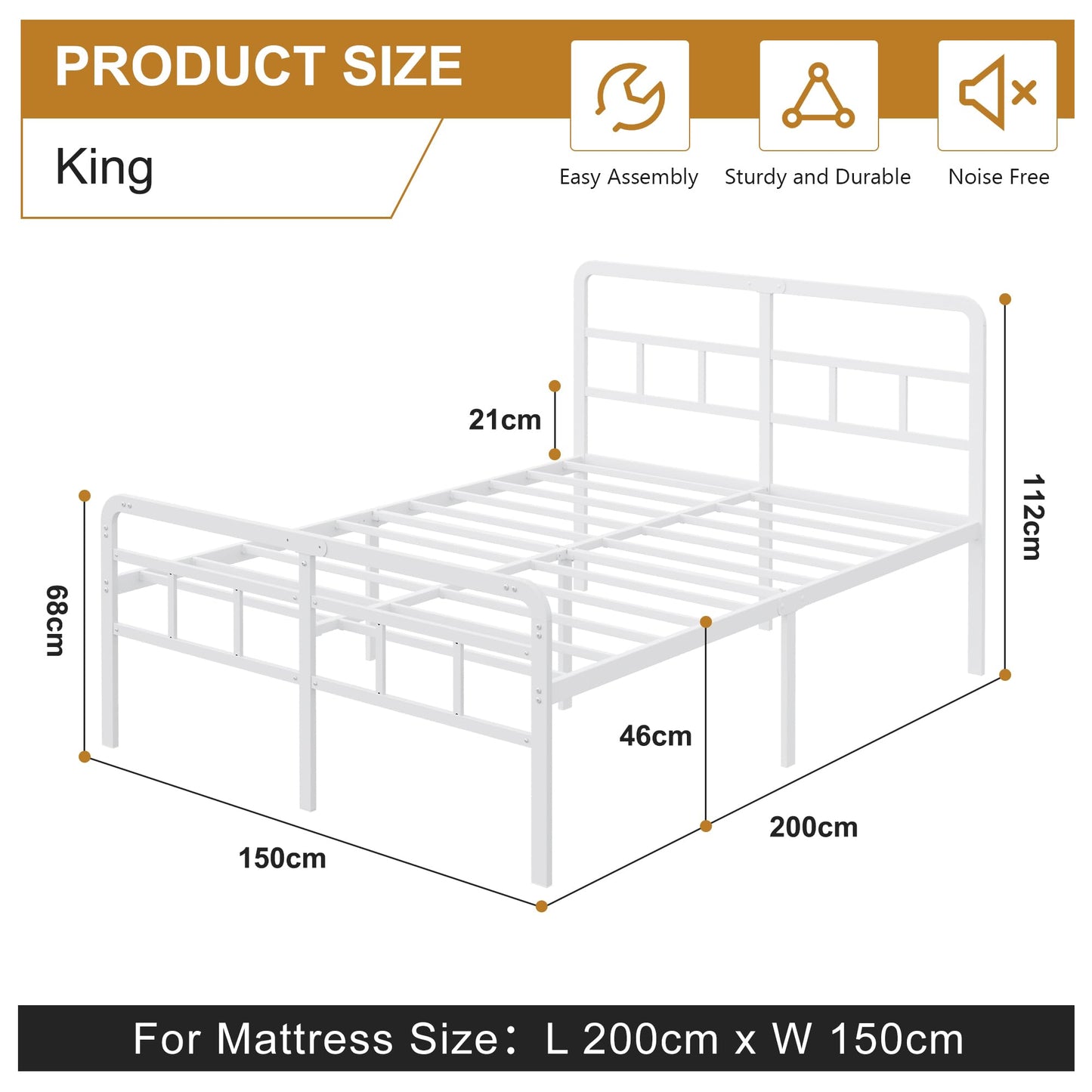 Yicensen King Size Bed Frame with Headboard and Footboard
