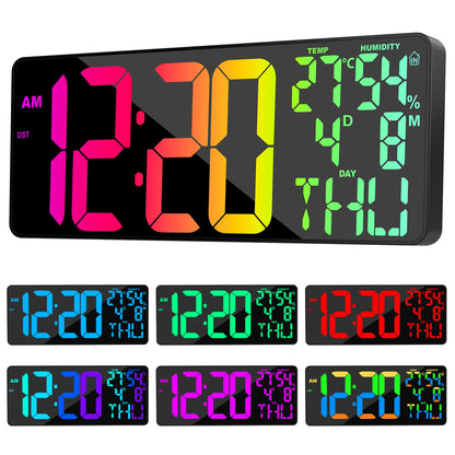 XREXS 18 Inch Digital Wall Clock Large Display, 10 RGB Color Changing Extra Large Digital Wall Clock with Remote Control, Date, Temp/Humidity, Auto