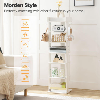 HOOBRO Vertical Shoe Rack, 7 Tier Shoe Storage Organizer with Hooks, Narrow Shoe Rack for 7 Pairs, Space Saving, Stable and Strong, for Entryway