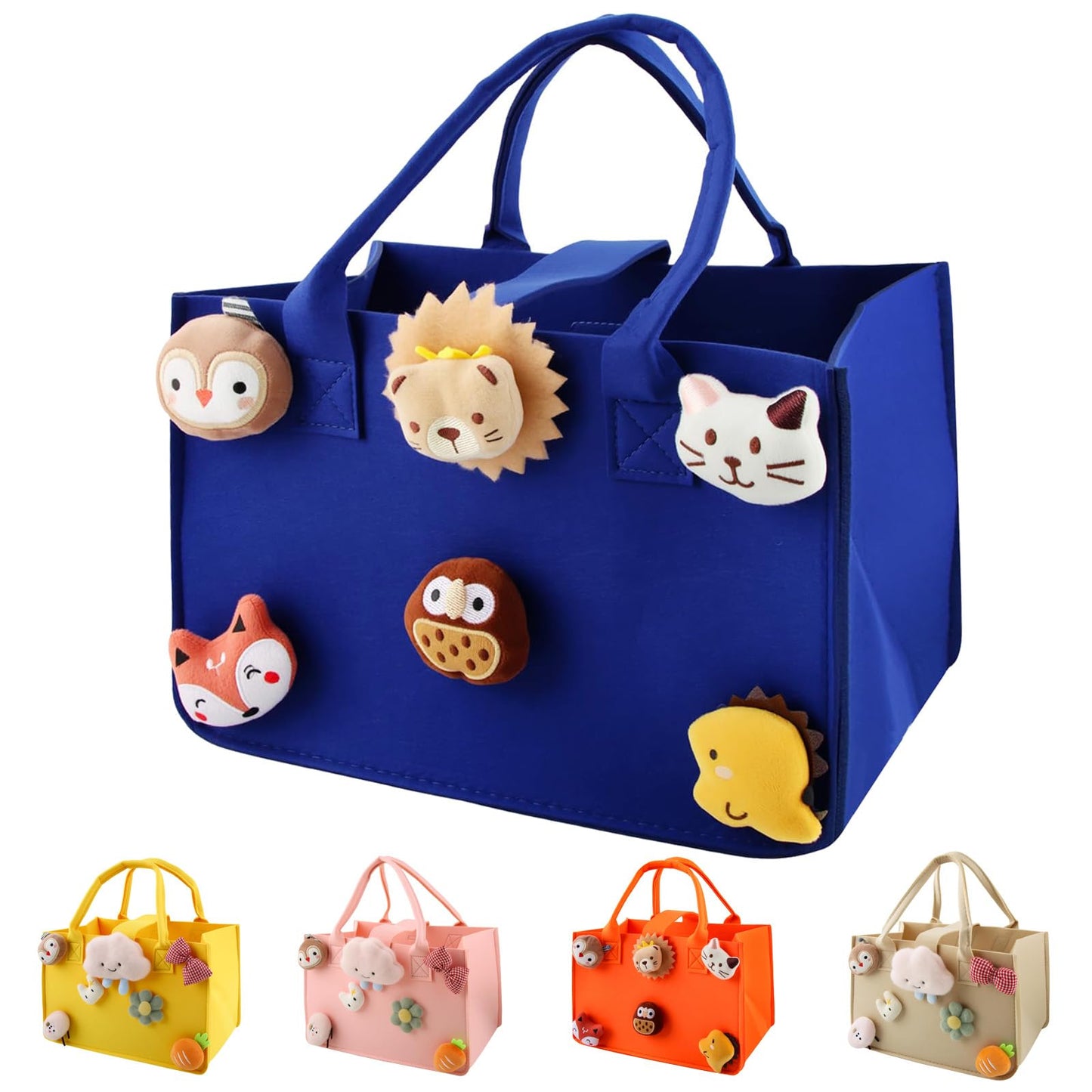 HUANYO Felt Storage Bag for Kids, 30x20x18 cm Colourful Toy Organiser with Handles, DIY Gift Bag for Holidays, Birthday, Christmas Presents (blue)