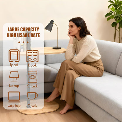 YASHIIN C-Shaped Bamboo Side Table， with Rotating TV Tray， Perfect for Living Room BedSofa Use, 40 to 75 cm Height 360° Rotatable Top, Sturdy Design