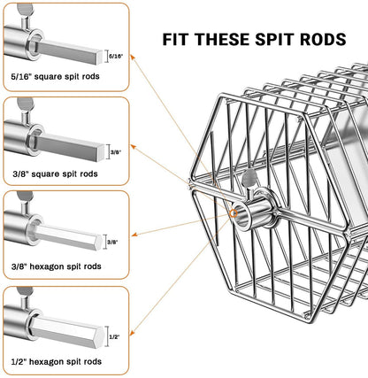 onlyfire BRK-6041 Stainless Steel Round Tumble Rotisserie Spit Rod Basket Fits for Any Gas Grill, 39x17x15.5cm
