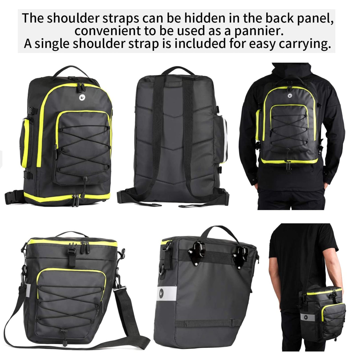 BAIGIO 3-in-1 Multifunctional Bike Panniers Large 75L Bicycle Rear Rack Bags for Back Seat Cycling Carrier Backpack with Shoulder Straps & Waterproof