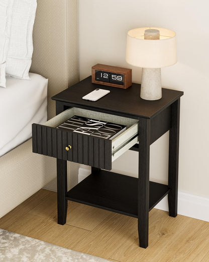 HEYZOEY Bedside Table Chest of 1 Drawer, Bedside Cabinet Wooden Nightstand, Modern Side Table for Living Room,Bedroom,Office,Black