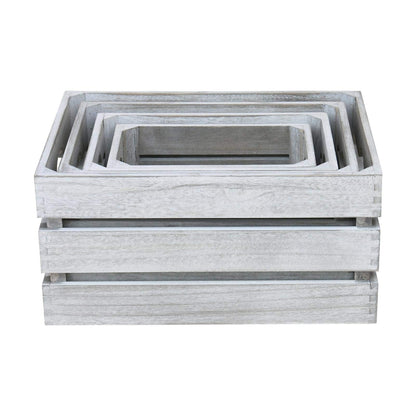 Hodge and Hodge Vintage Wooden Crate Set of 4 Slatted Fruit Boxes with Handles Natural Whitewash Finish