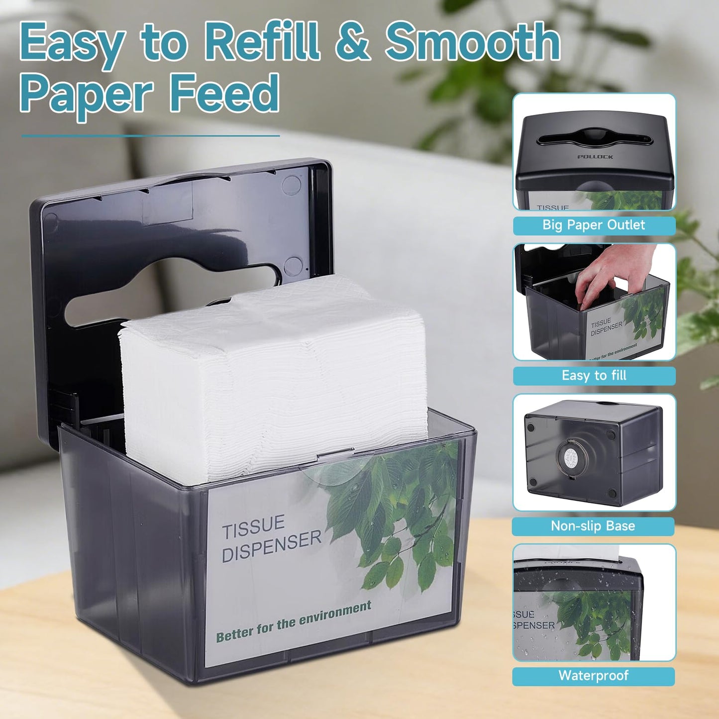 Pollock Countertop Napkin Dispenser, Multifold Paper Towel Dispenser Black