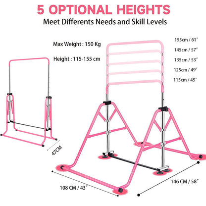FCOUMY Gymnastics Bar for Kids, Junior Training Kip Horizontal Bar Gymnastics Equipment for Home, Adjustable Telescopic Height Folding Horizontal Bar