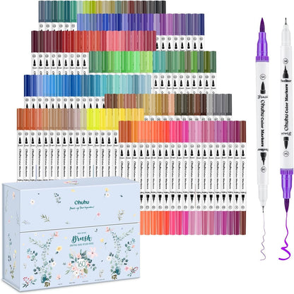 Ohuhu Colouring Pens: 160 Colours Colouring Markers with Dual Tips Fine & Brush Pens Water-Based Art Markers for Kids and Adults Drawing Sketching
