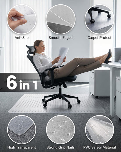 PVC Office Chair Mat for Hard Floors, Non-Slip Clear Desk Chair Mat, Thick Plastic Floor Protector for Wood, Tile, Laminate - 75x120 cm(2.5'x4')