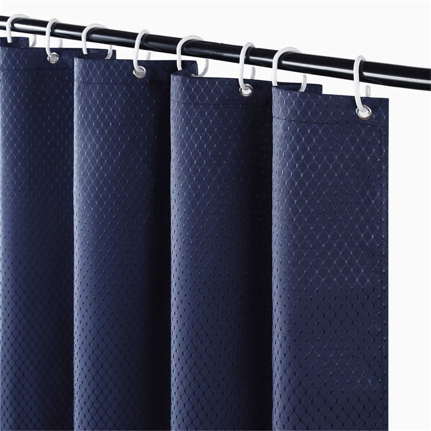 Furlinic Shower Curtain 71x60 Waterproof Mould Resistant Weighted Fabric Curtains for Bathtub Bathroom Wetroom Navy 150x180cm Set with 10 ADS Hooks.