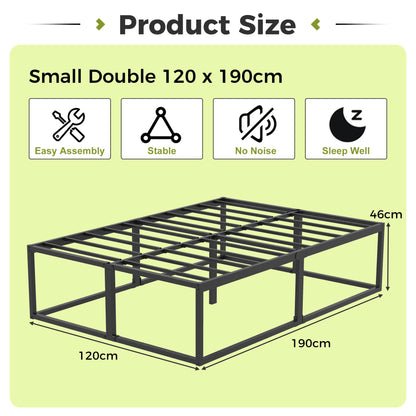EMODA Small Double Bed Frame 4ft with Sturdy Slats Support, Black