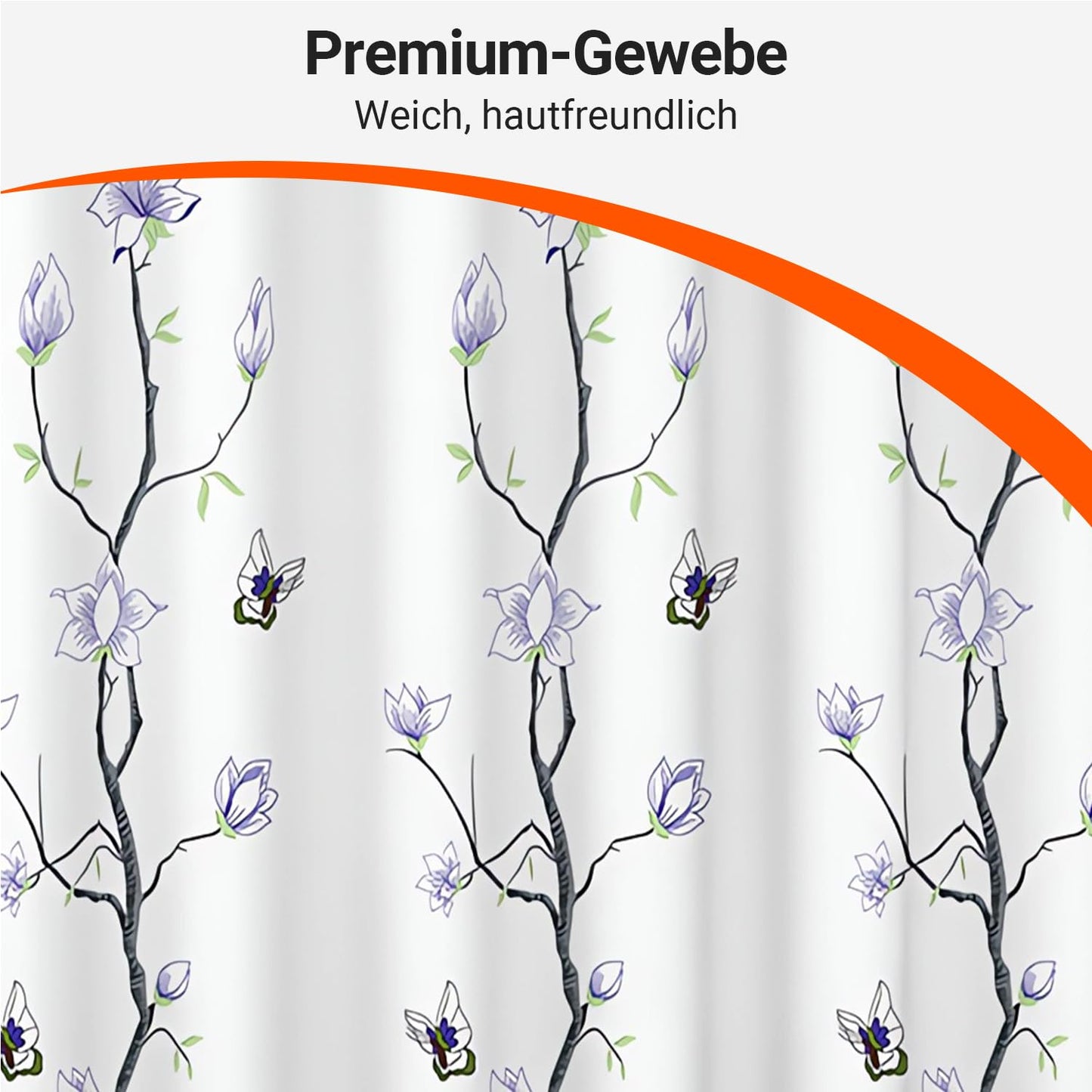 Lerores Shower Curtain 180x200 cm Flower Trees, Weighted Hem Anti-Mould Textile, Water-Repellent