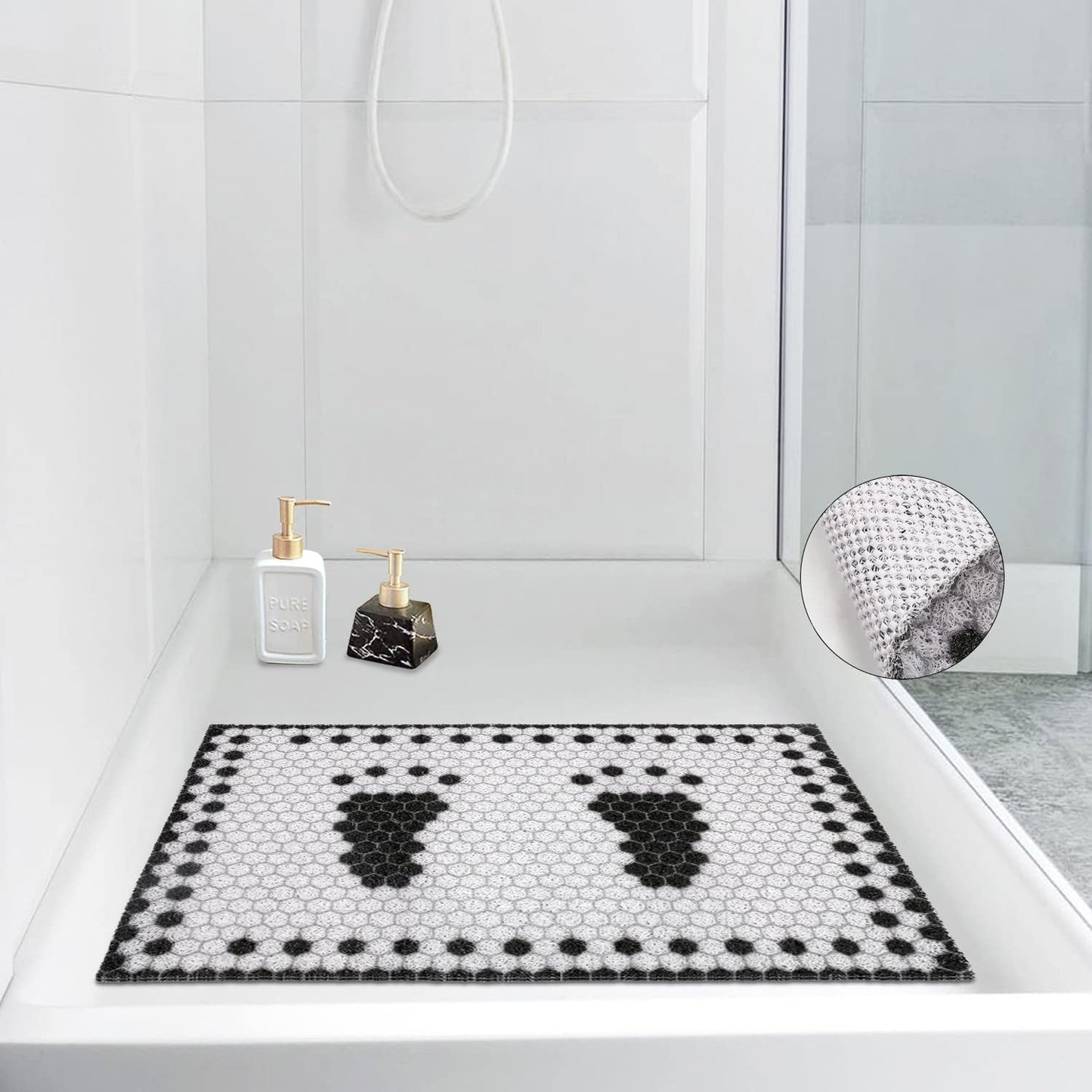 Loofah Shower Mat Non Slip: Shower Mats for Inside Shower- 60 x 40 cm Bath Mat Non Slip Anti Mould- Anti Slip Shower Mat Anti Mould for Elderly Grey
