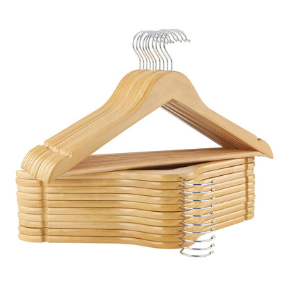 Hangerman Wooden Clothes Hangers - 20 Pack Solid Wood Coat Jacket Hangers with Non-Slip Trouser Bar and Notches, 360° Swivel Hook, Natural