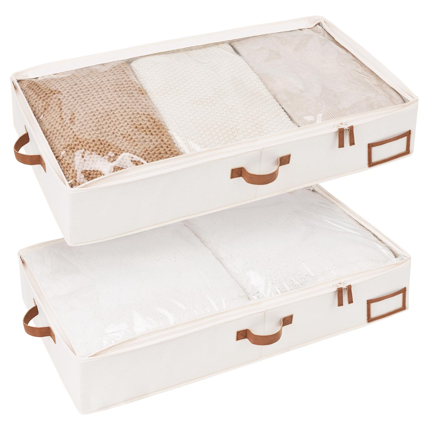 StorageWorks Underbed Storage Box, Under Bed Clothes Organizer With Sturdy Structure and Ultra Thick Fabric, Ivory White, Large, 2 pack