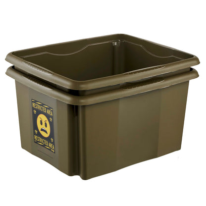 keeeper karolina storage box with lid, 24 l, rotatable and stackable, Emoji Danger design, For children, olive green (Olive)