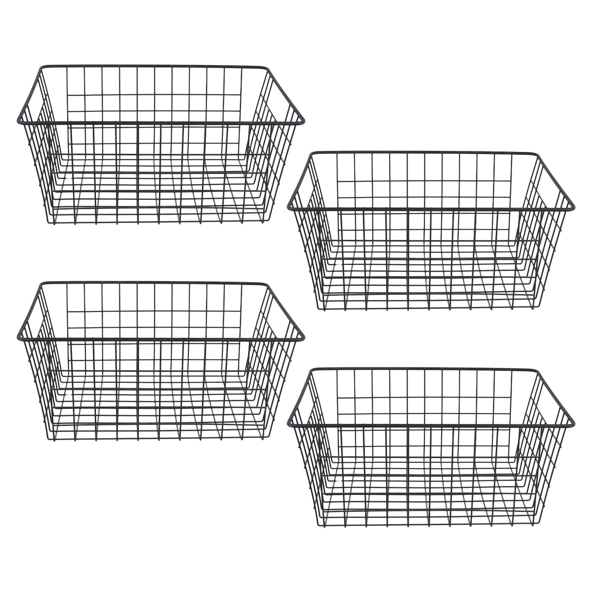 KEILEOHO Wire Storage Basket, Black Metal Organizer, 36 x 29 x 16cm, 4 Pack, for Kitchen Pantry Office