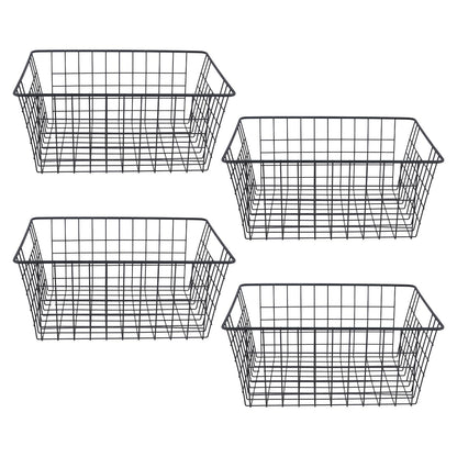 KEILEOHO Wire Storage Basket, Black Metal Organizer, 36 x 29 x 16cm, 4 Pack, for Kitchen Pantry Office