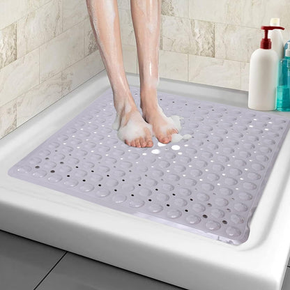 Square Shower Mat Non Slip Anti Mould, 53 x 53cm Non Slip Shower Mats for Inside Shower with Strong Suction Cups & Drain Holes, Machine Washable