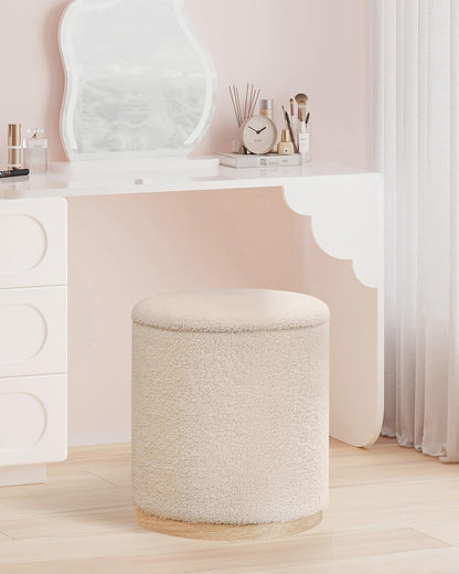 Bonlife Set of 2 Round Ottoman with Tray, Vanity Stool with Storage