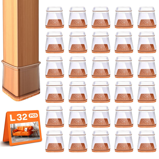 32 Pcs Square Chair Leg Floor Protectors for Hardwood Floors Clear Silicone Covers to Protect Wood Tile Floors Felt Pads Furniture Leg Caps(Fit