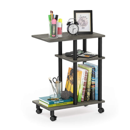 Furinno TURN-N-TUBE Side Table, 3-Tier C-Shape End Table with Wheels, Toolless Assembly Night Stand, Bedside Table with Open Shelf, for Living Room