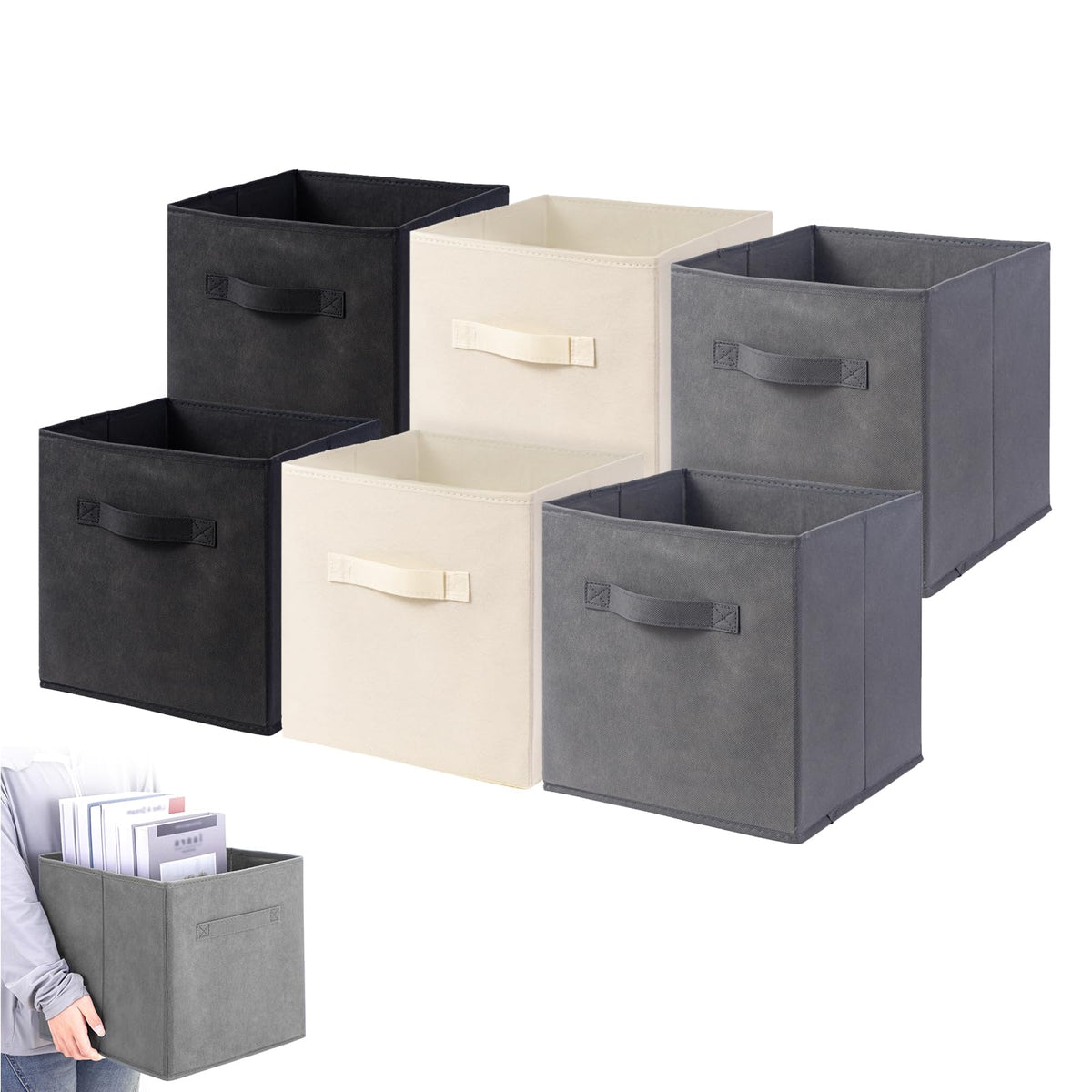 LLHONG 6 Pack Collapsible Cube Storage Boxes, Foldable Storage Cubes