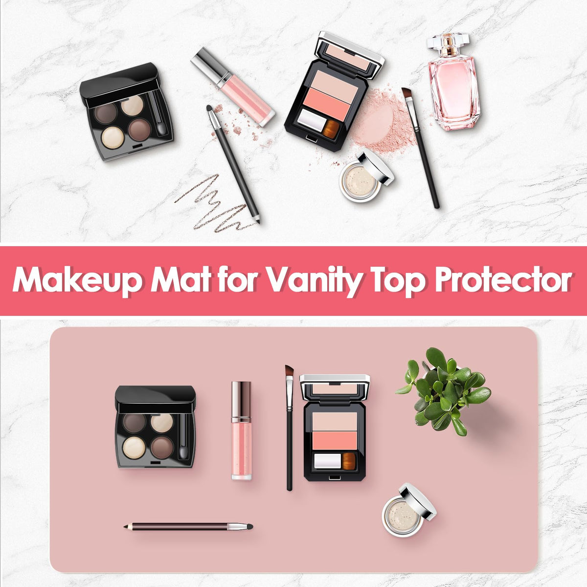 Dressing Table Mat Protector for Makeup Vanity, 50x30cm, Pink and Silver