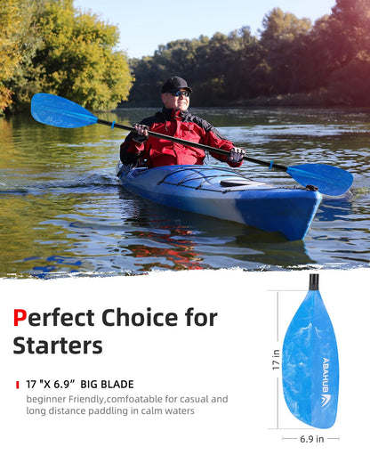 Abahub Adjustable Kayak Paddle 210-230 cm/82-90 Inches Floating Kayaking Oars Boating Oars Canoeing Oars Blue with White Wave Print