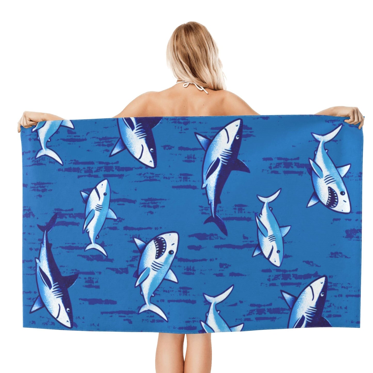 Gelasgo Shark Microfibre Beach Towel - 60"x30" Large Lightweight Soft Quick-Dry Towel for Adults, Ultra Absorbent & Dual-Sided Sand Free
