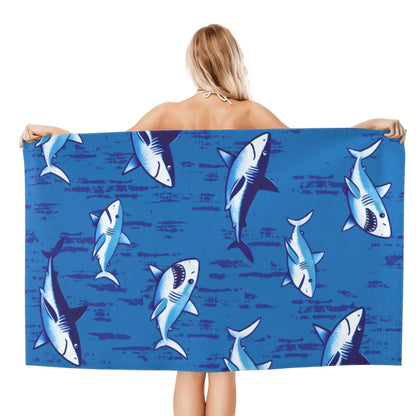 Gelasgo Shark Microfibre Beach Towel - 60"x30" Large Lightweight Soft Quick-Dry Towel for Adults, Ultra Absorbent & Dual-Sided Sand Free