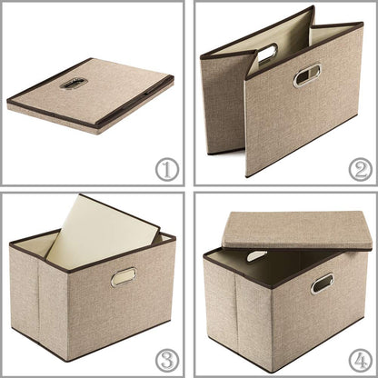 Prandom Storage Boxes with Lids Large,Collapsible Linen Fabric Storage Box,Decorative Bins,Really Useful Box,Clothing