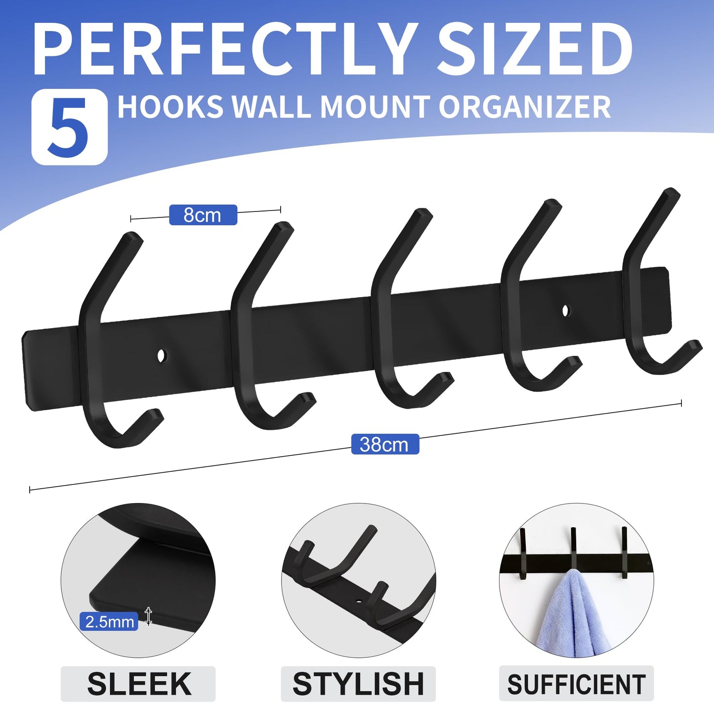 GlazieVault Coat Hooks for Wall - Stainless Steel Coat Racks (2 Pack) - Heavy Duty Coat Hook Wall Mounted
