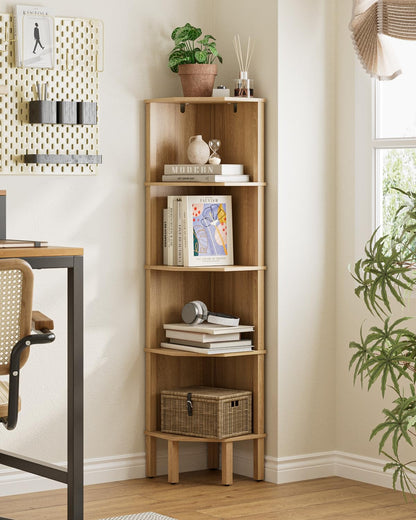 Apetaccat Corner Shelf, 4 Tier Corner Modern Corner Bookshelf, Display Corner Bookshelf,Wooden Storage Rack for Living Room,Bedroom,Office,Oak