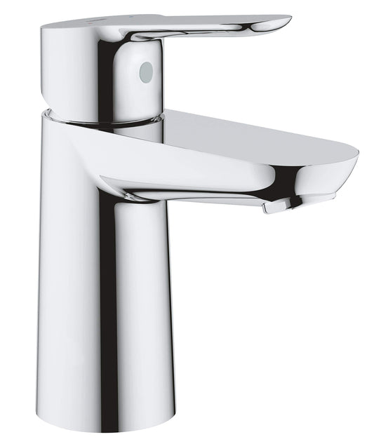 GROHE BauEdge - Smooth Body Single-Lever Basin Mixer Tap (1-Hole Installation, Metal Lever, 28mm Ceramic Cartridge, Water Saving Technology, No Waste
