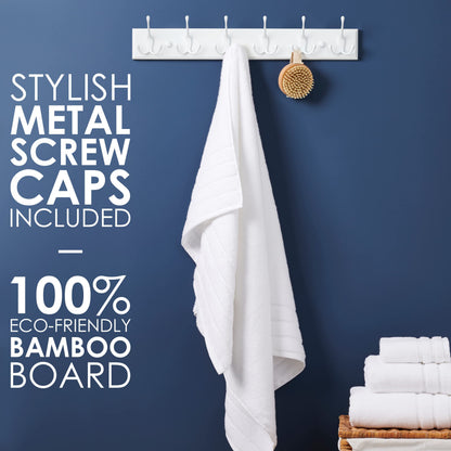LARHN White Wall-Mounted Coat Rack - 6 White Coat Hooks, 59cm