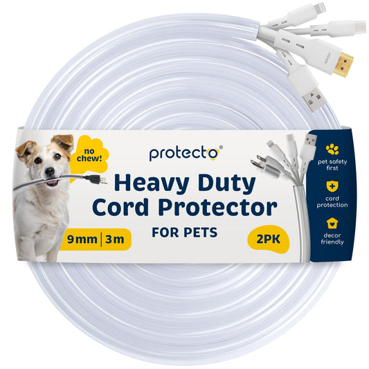 PROTECTO 2-Pack Wire Protector from Pets, Clear Cable Sleeve Animal Proof, 3m Odor-Free Cat & Dog Chew Resistant Floor Cable Cover, Plastic Cord