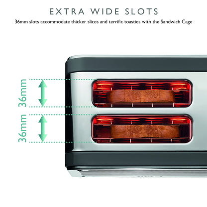 Dualit Architect 2 Slice Toaster Stainless Steel with Grey Trim Extra-Wide Slots, Peek and Pop Function, Patented Ideal Toast Technology  Matching