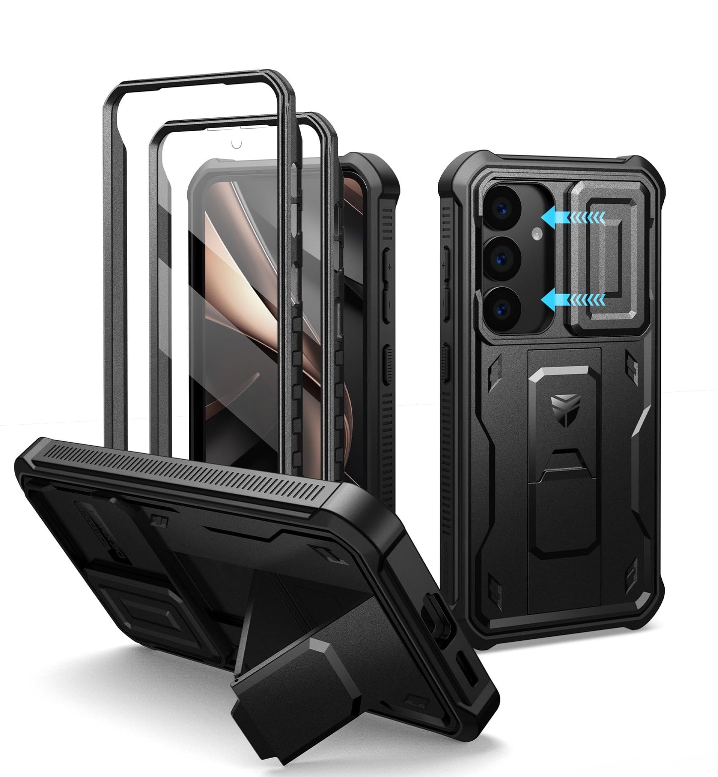 Dexnor for Samsung Galaxy S25 Case with Built-in Slide Camera Cover & Screen Protector & Kickstand, Heavy-Duty Shockproof Rugged Case Full-Body Bumper