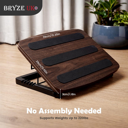 Adjustable Under Desk Foot Stool, Ergonomic Wooden Foot Rest with 6 Height Angles, Perfect for Office & Home Use, Walnut Finish
