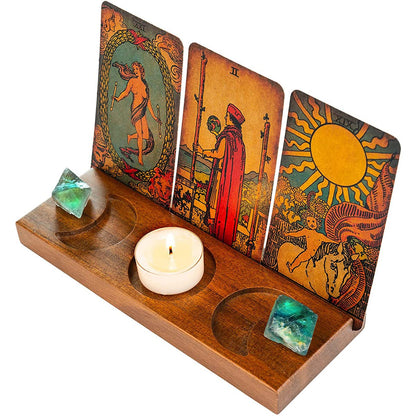 Ghopy Tarot Card Holder Stand Wooden Tarot Card Stand Triple Moon Phases Symbol Tarot Card Display Stands for Stones Cards Reading Accessories Tarot