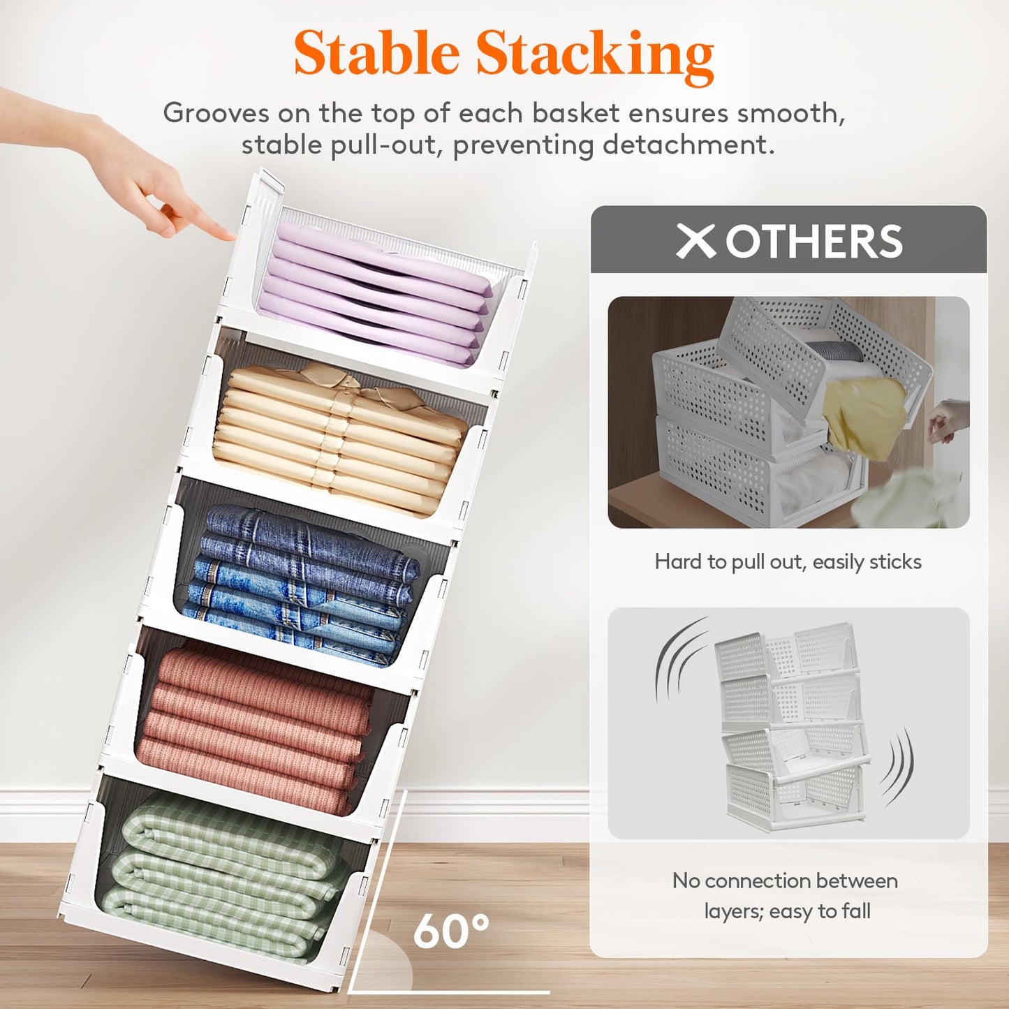 Lifewit 8 Pack Wardrobe Storage Organiser Stackable Boxes 41 cm Depth