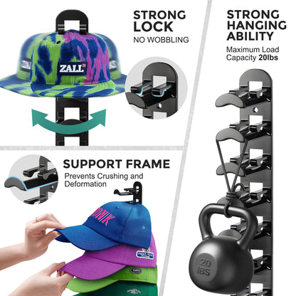 Jcocylse Hat Storage for Wall Mount – Baseball Cap Storage & Cap Holder, Space-Saving Hat Rack with Hooks for Hanging Caps (Black)
