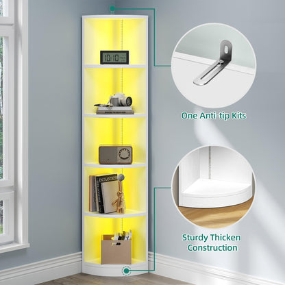 YITAHOME 5 Tiers BookShelf, Corner Bookshelf with LED Lighting, Corner Bookcase Unit, Bluetooth Music Synchronisation, Display Cabinets for Bedroom