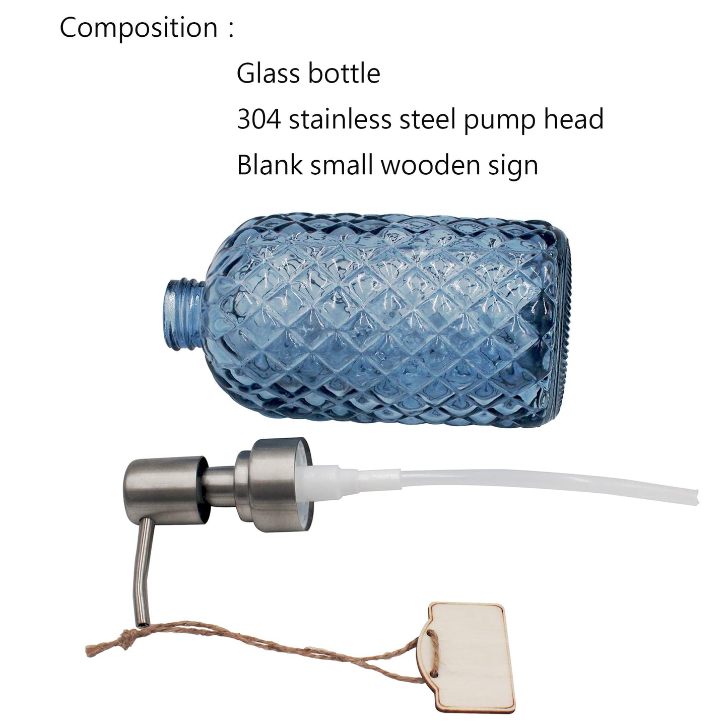 SDlumeiy 16 oz Diamond Pattern Glass Soap Dispenser, Kitchen and Bathroom Refillable Soap Dispenser with Rust Resistant Stainless Steel Pump for Hand