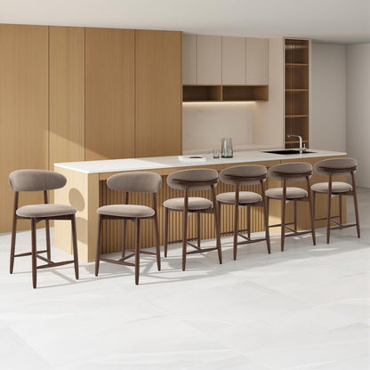 COLAMY 6PCS Counter Height Bar Stools with Back, Modern Upholstered Bar Chairs with Ergonomic Backrest & Footrest, Rubberwood Frame